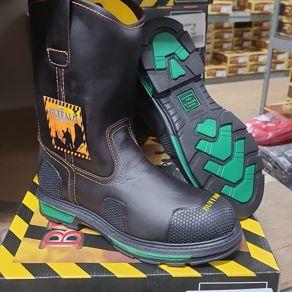 Buffalo David Bitton Steel Toe Black and Green Men's Boots